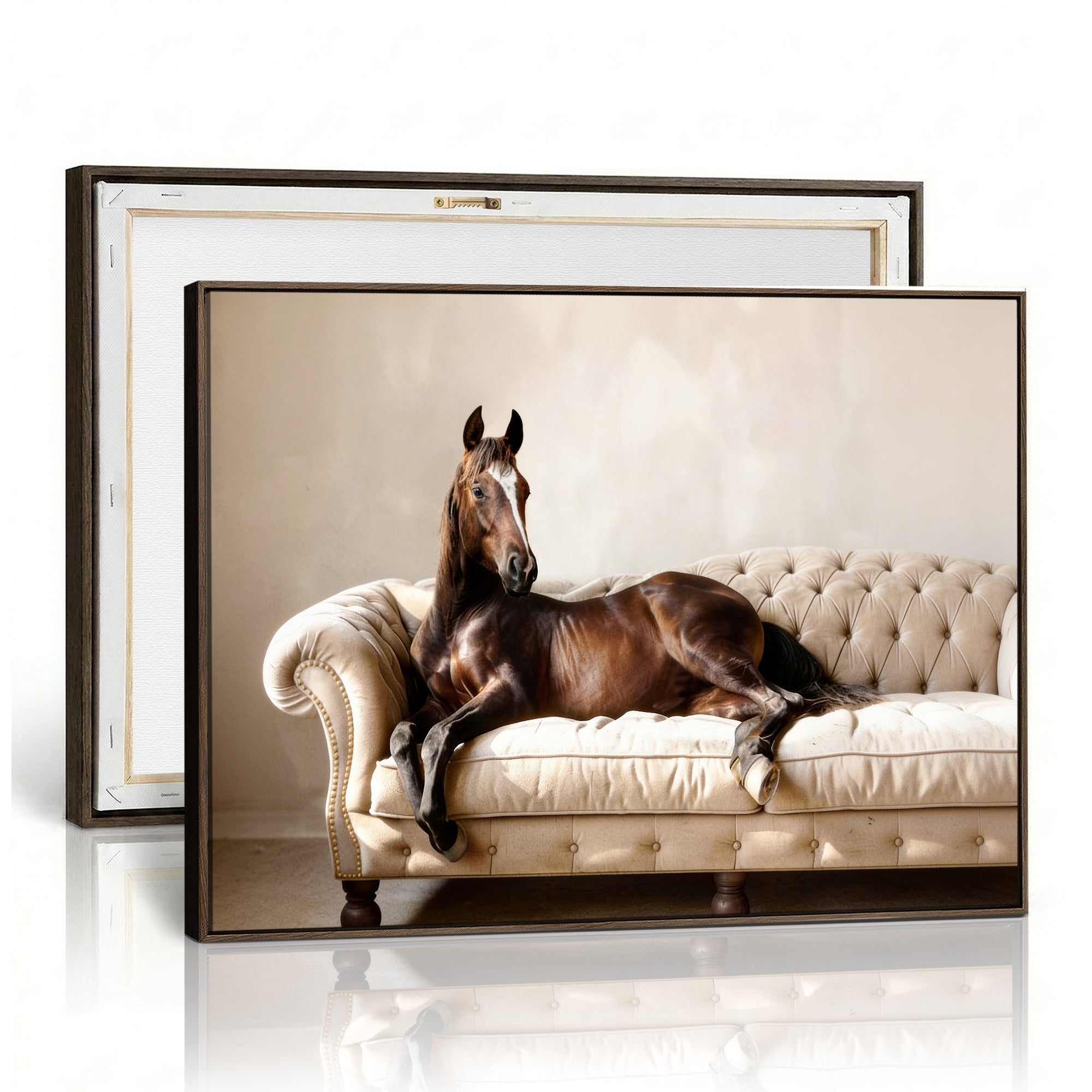 Funny Horse on Sofa Canvas Wall Art, Quirky Horse Lounging Photo Print, Whimsical Animal Decor, Living Room Conversation Art, Horse Lover Gift