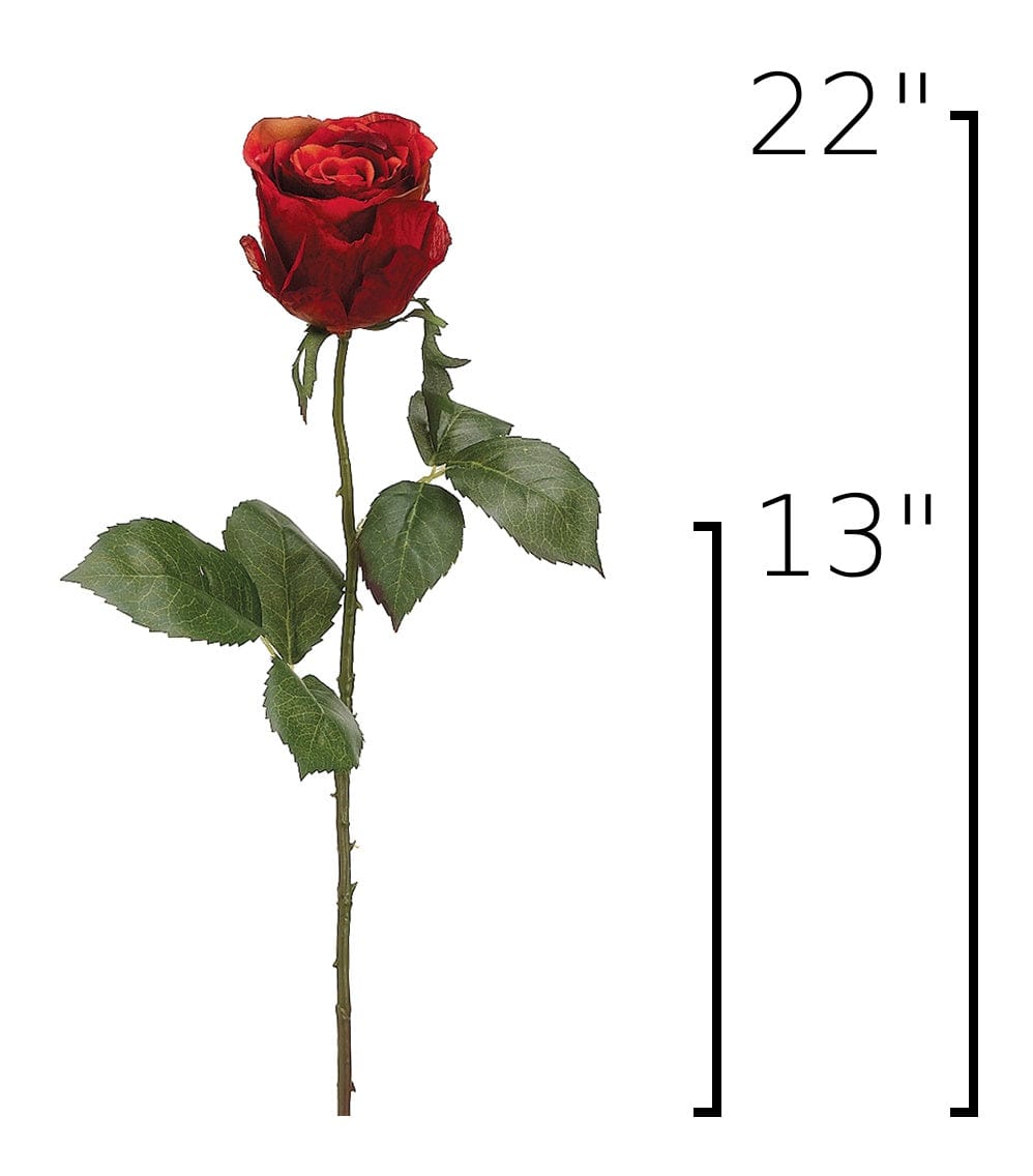 22" Faux Large Rose Bud Stem Deep Orange