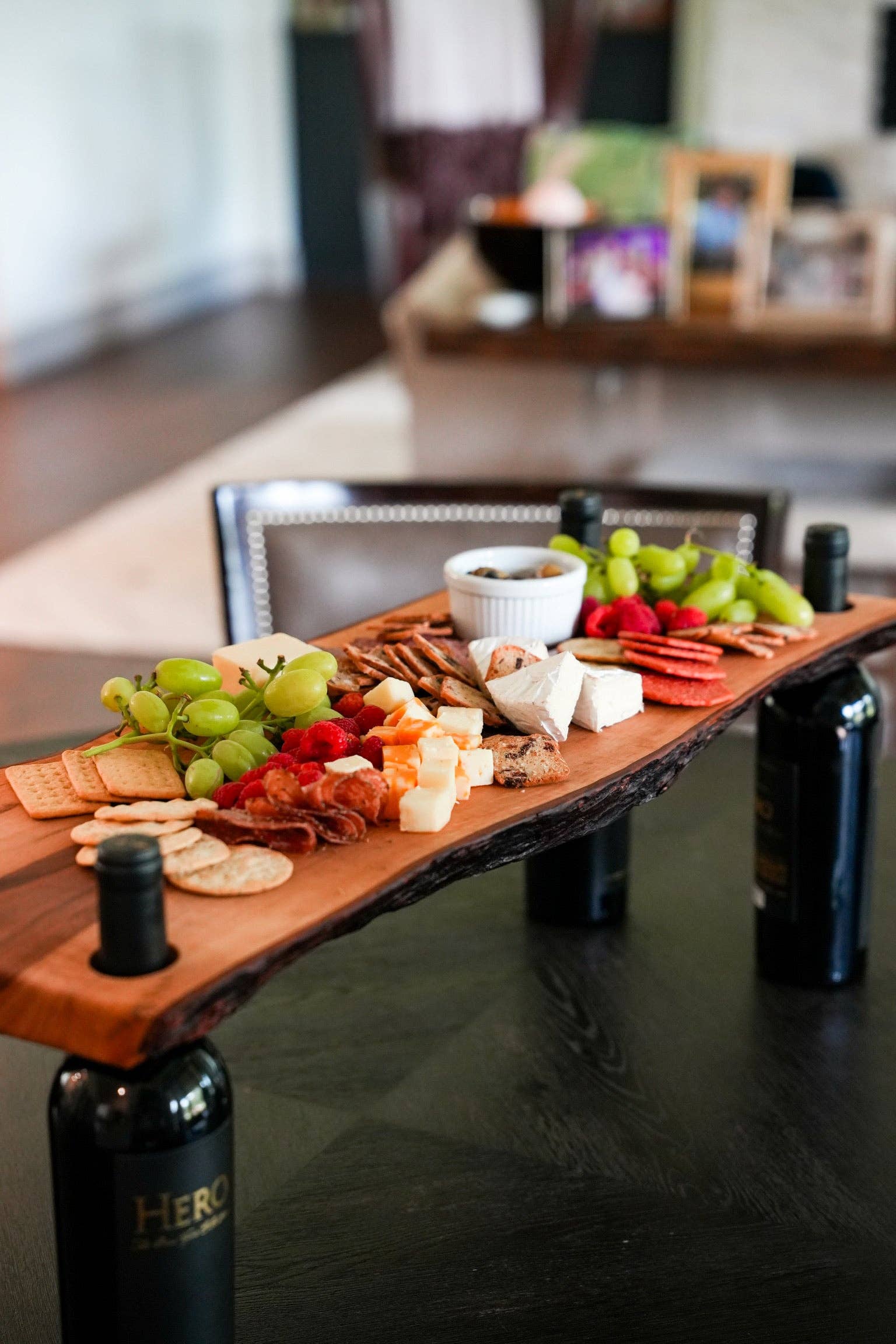 PECAN WINE BOTTLE HOLDER CHARCUTERIE BOARD
