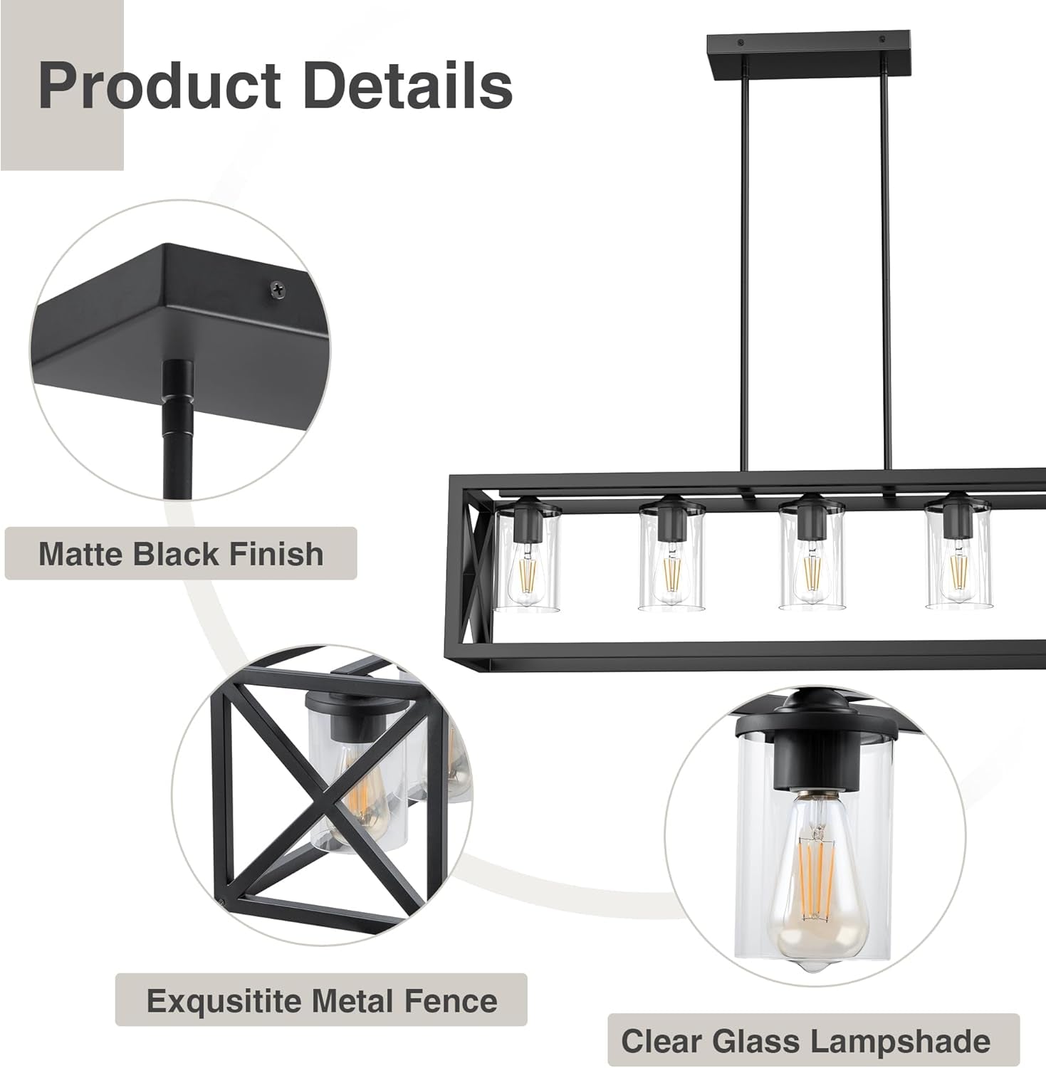 Farmhouse 5 Light Metal Linear Chandelier