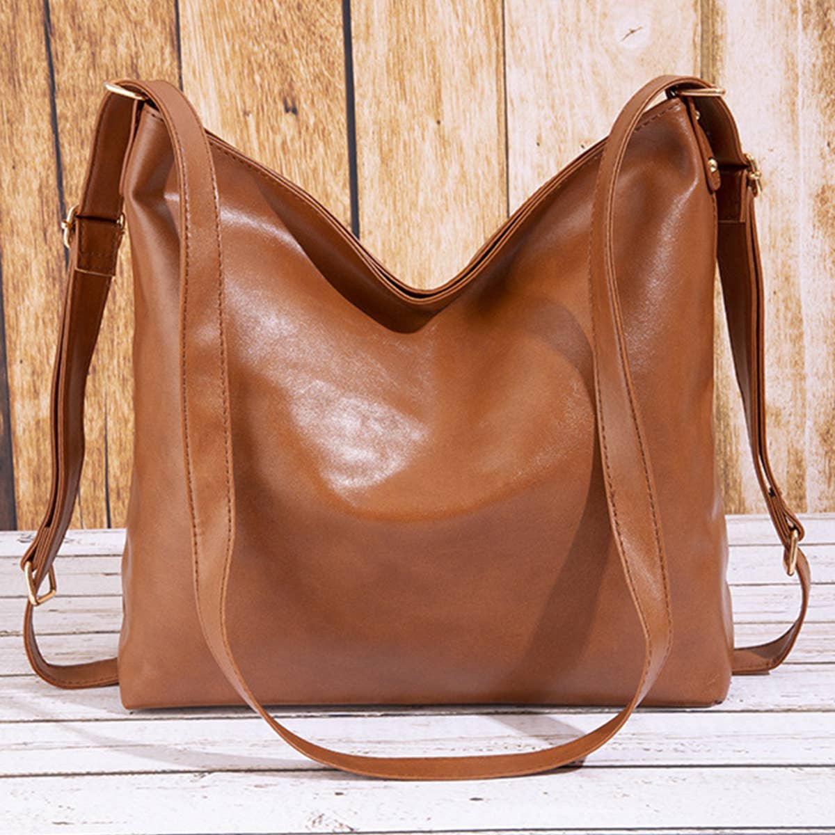 RETRO PU HANDBAG LEATHER BACKPACK FOR WOMEN_CWAB0563: BROWN / (OS) 1