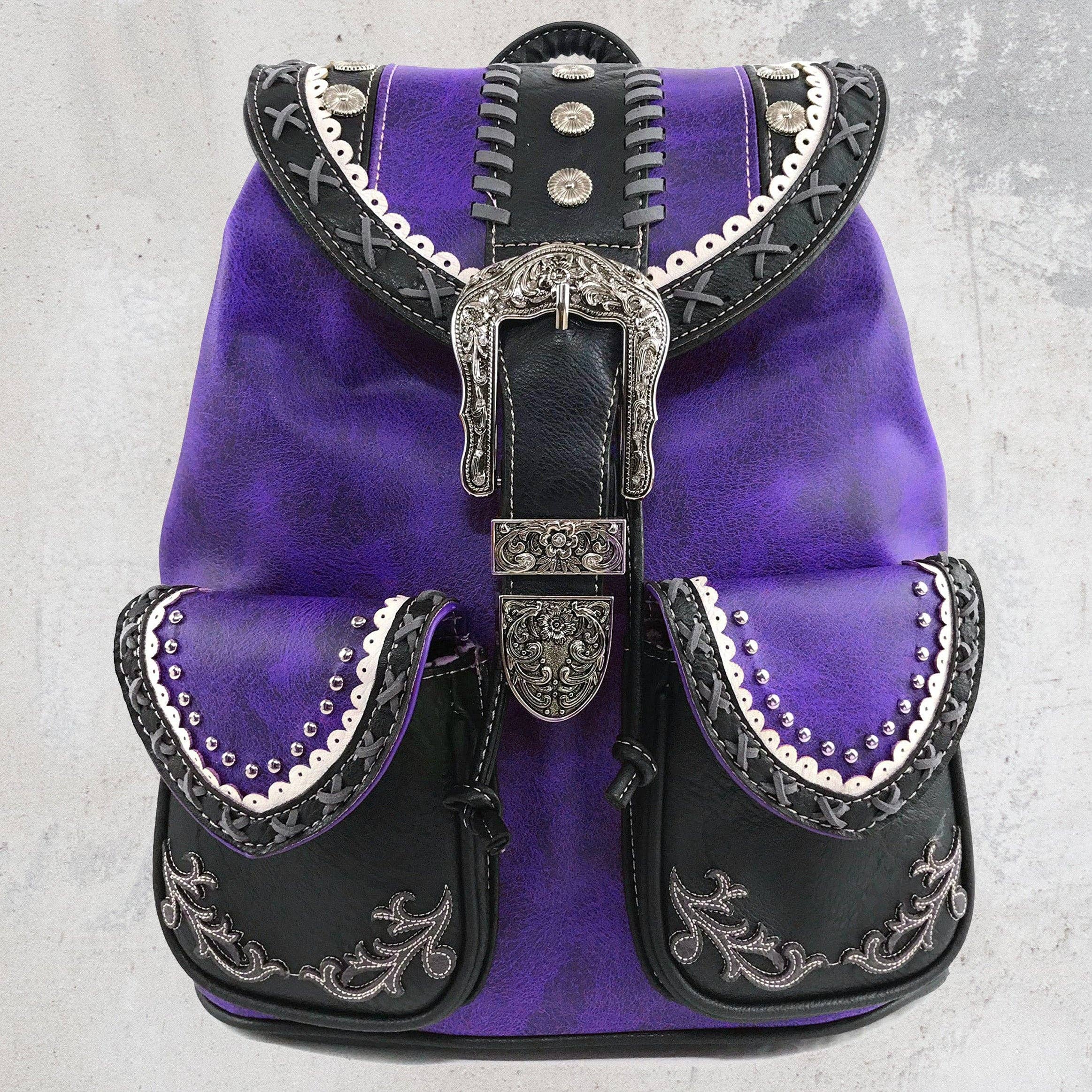 Western Leather Buckle Backpack: Turquoise