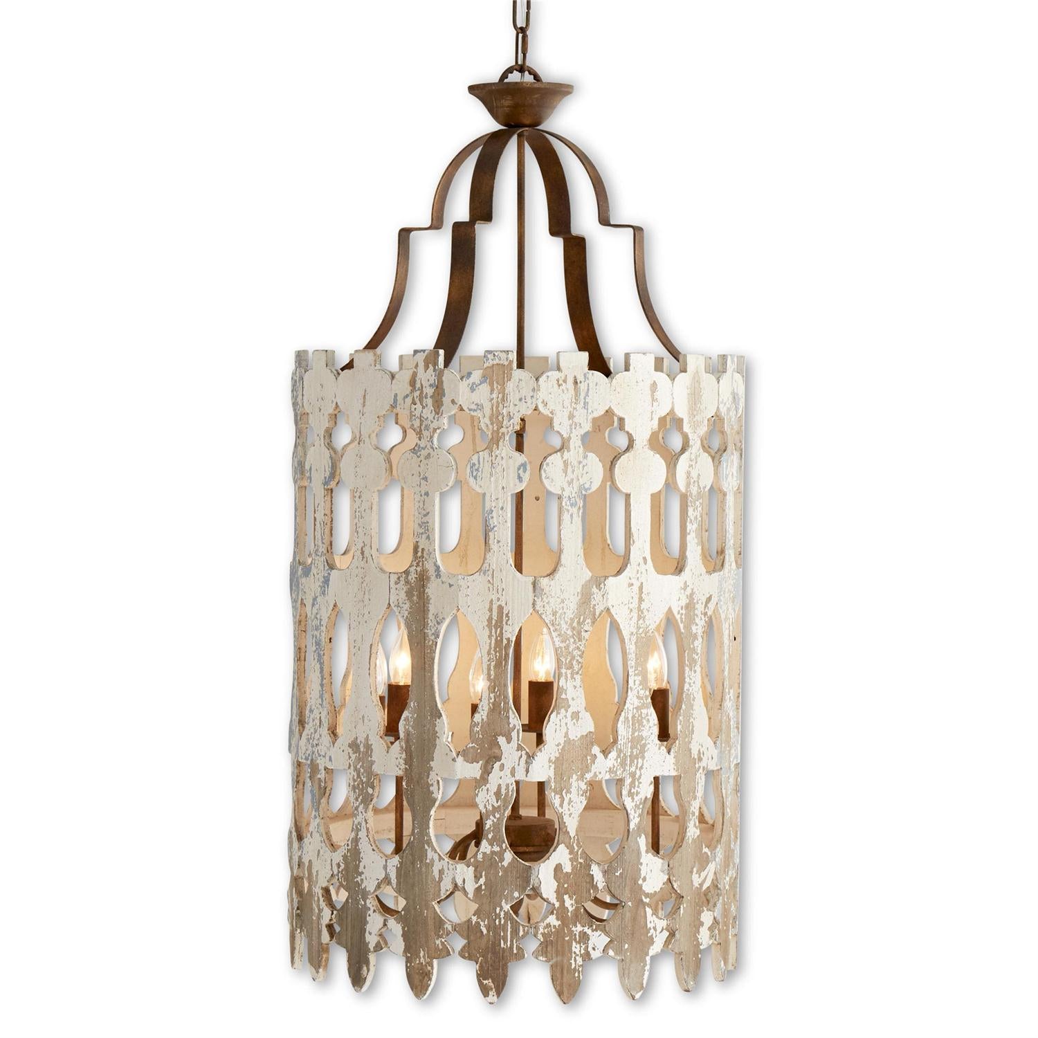 40 Inch Distressed White Wood Barrel Chandelier