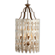 40 Inch Distressed White Wood Barrel Chandelier
