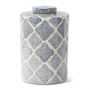 Blue & White Quatrefoil Pattern Container - L