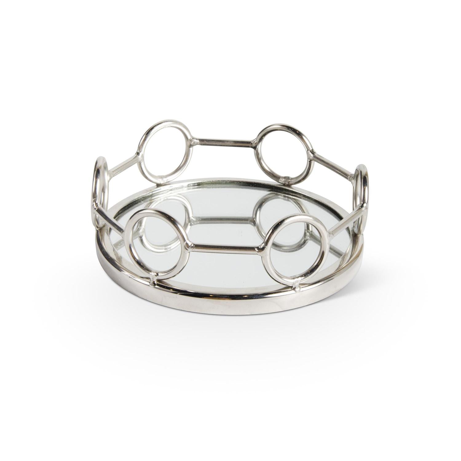 Polished Silver Link Round Mirrored Tray - 3 Sizes