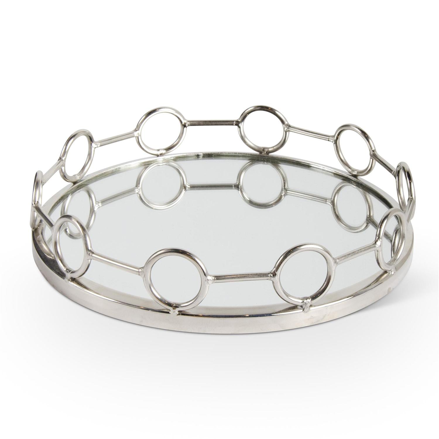 Polished Silver Link Round Mirrored Tray - 3 Sizes
