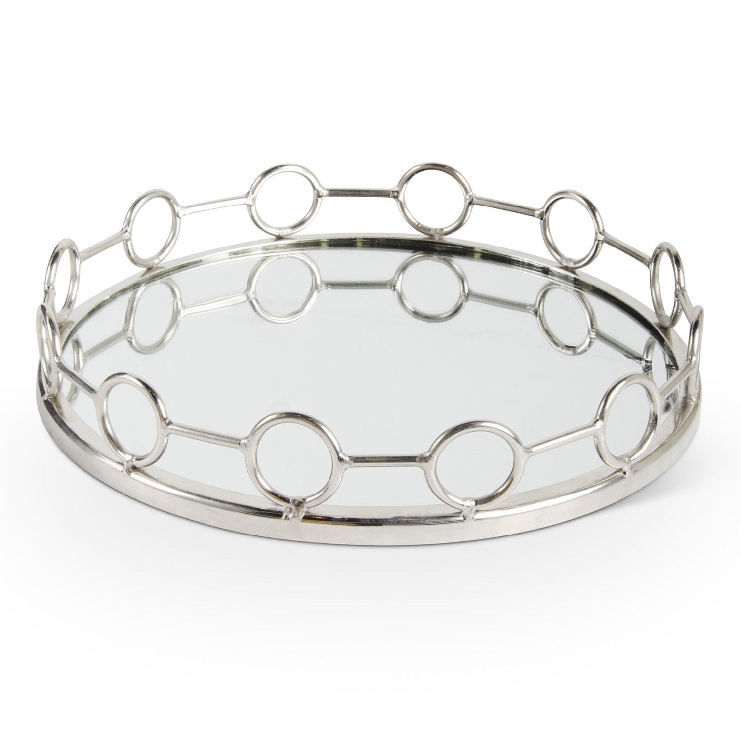 Polished Silver Link Round Mirrored Tray - 3 Sizes
