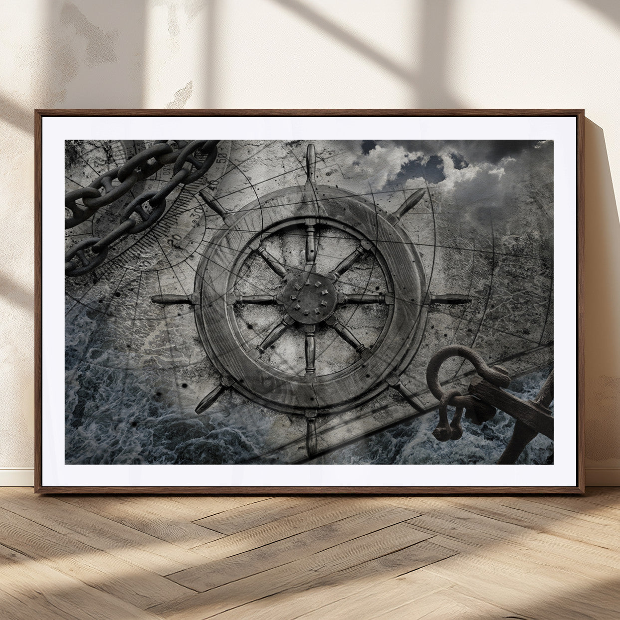 Ship Steering Wheel Vintage Wall Art Canvas Print