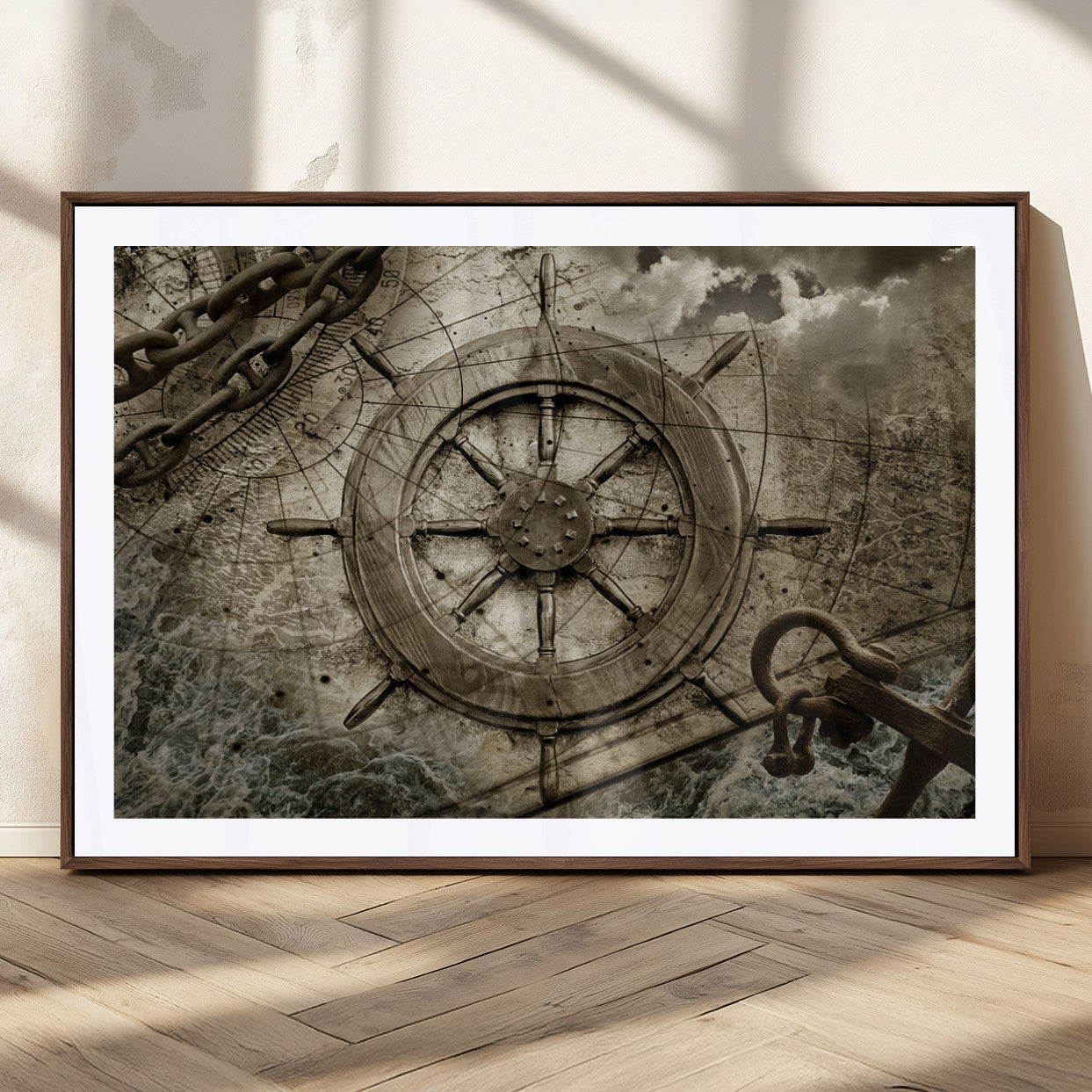 Wooden Ship Wheel Canvas Print, Multi Panel Canvas Wall Art
