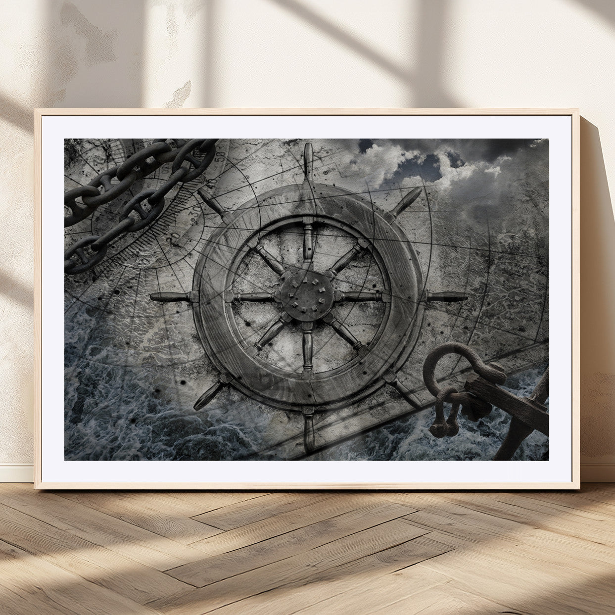 Ship Steering Wheel Vintage Wall Art Canvas Print