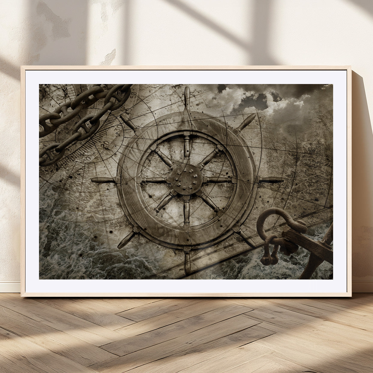 Wooden Ship Wheel Canvas Print, Multi Panel Canvas Wall Art