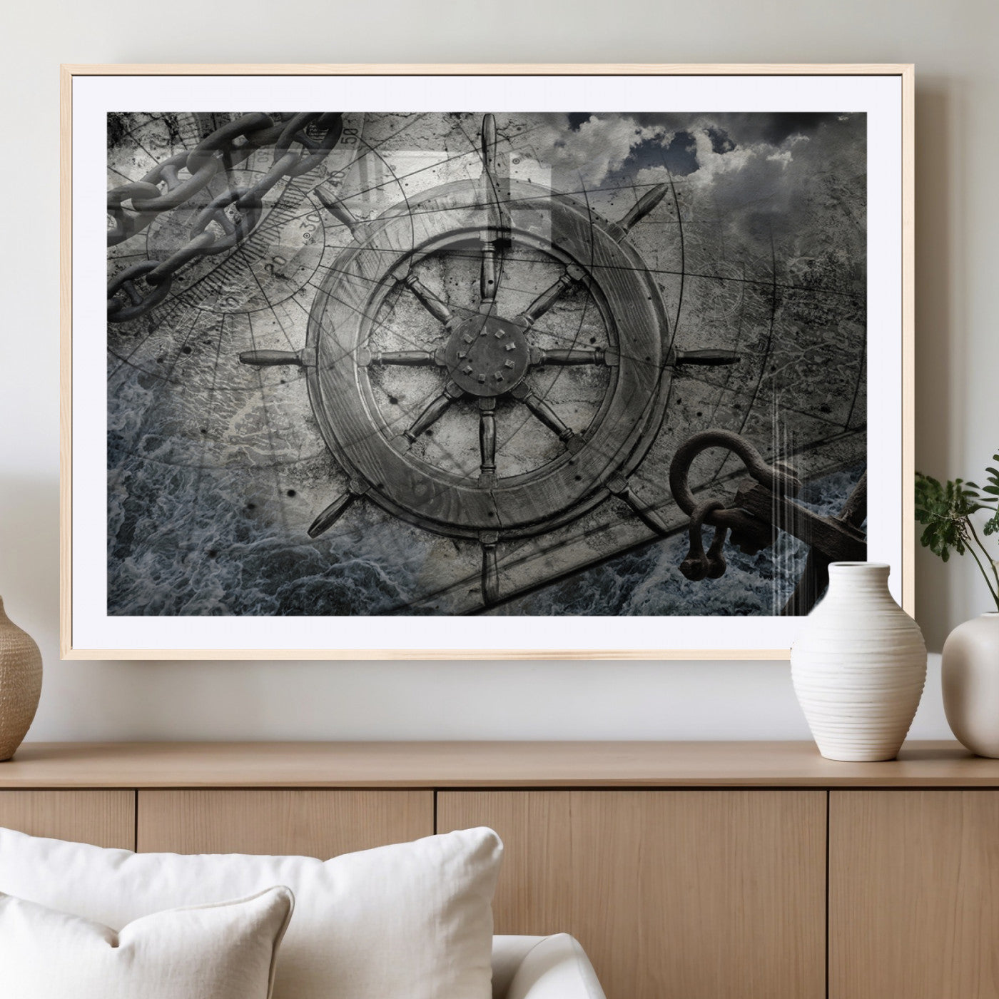 Ship Steering Wheel Vintage Wall Art Canvas Print