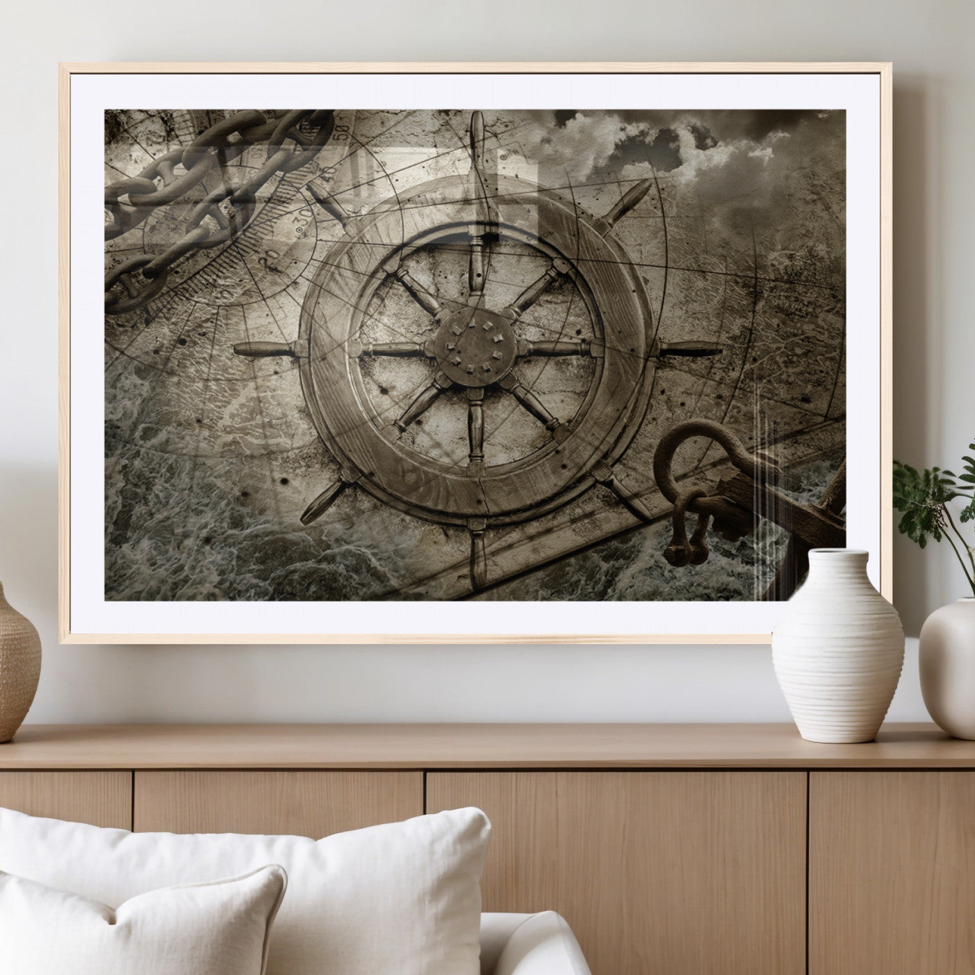 Wooden Ship Wheel Canvas Print, Multi Panel Canvas Wall Art