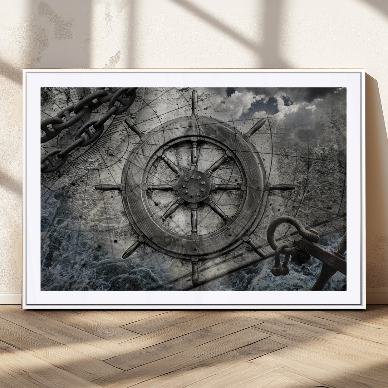 Ship Steering Wheel Vintage Wall Art Canvas Print