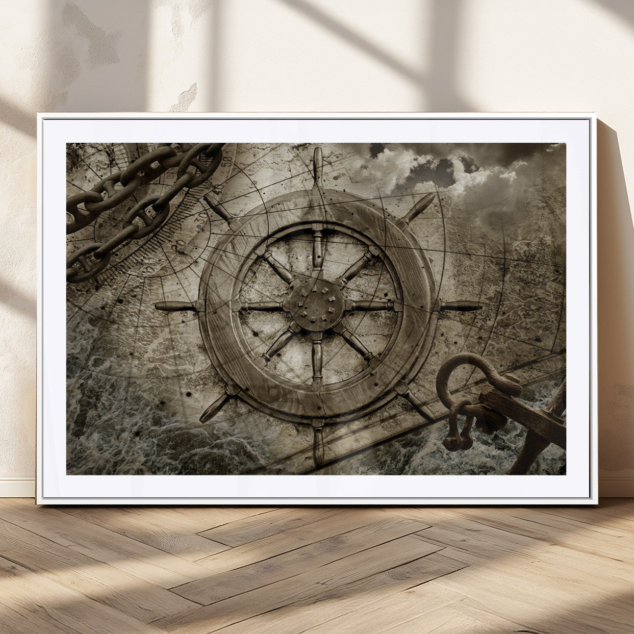 Wooden Ship Wheel Canvas Print, Multi Panel Canvas Wall Art