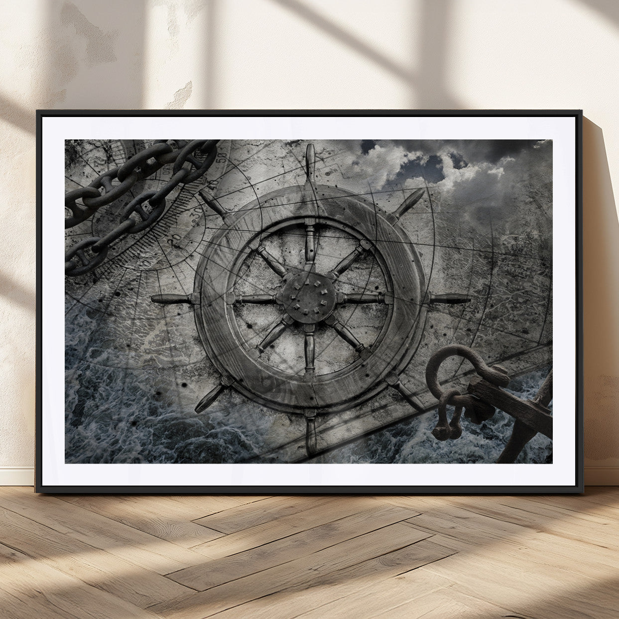 Ship Steering Wheel Vintage Wall Art Canvas Print