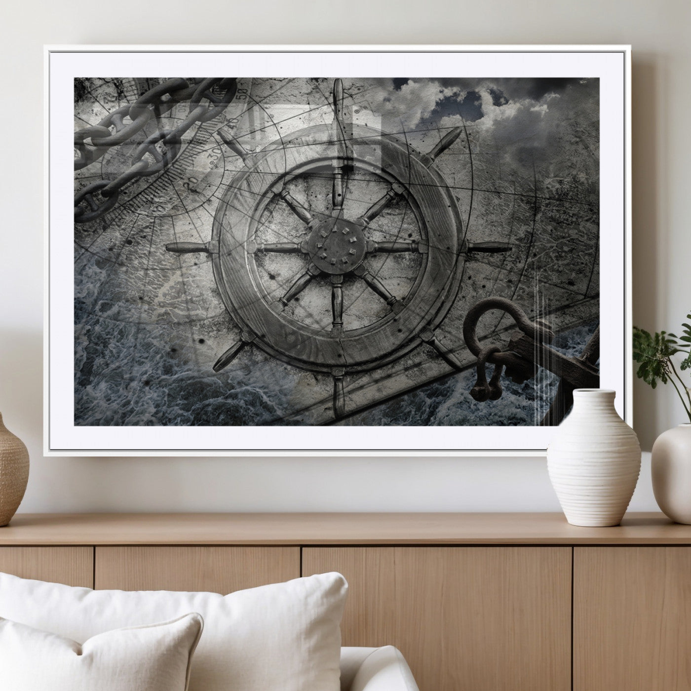 Ship Steering Wheel Vintage Wall Art Canvas Print