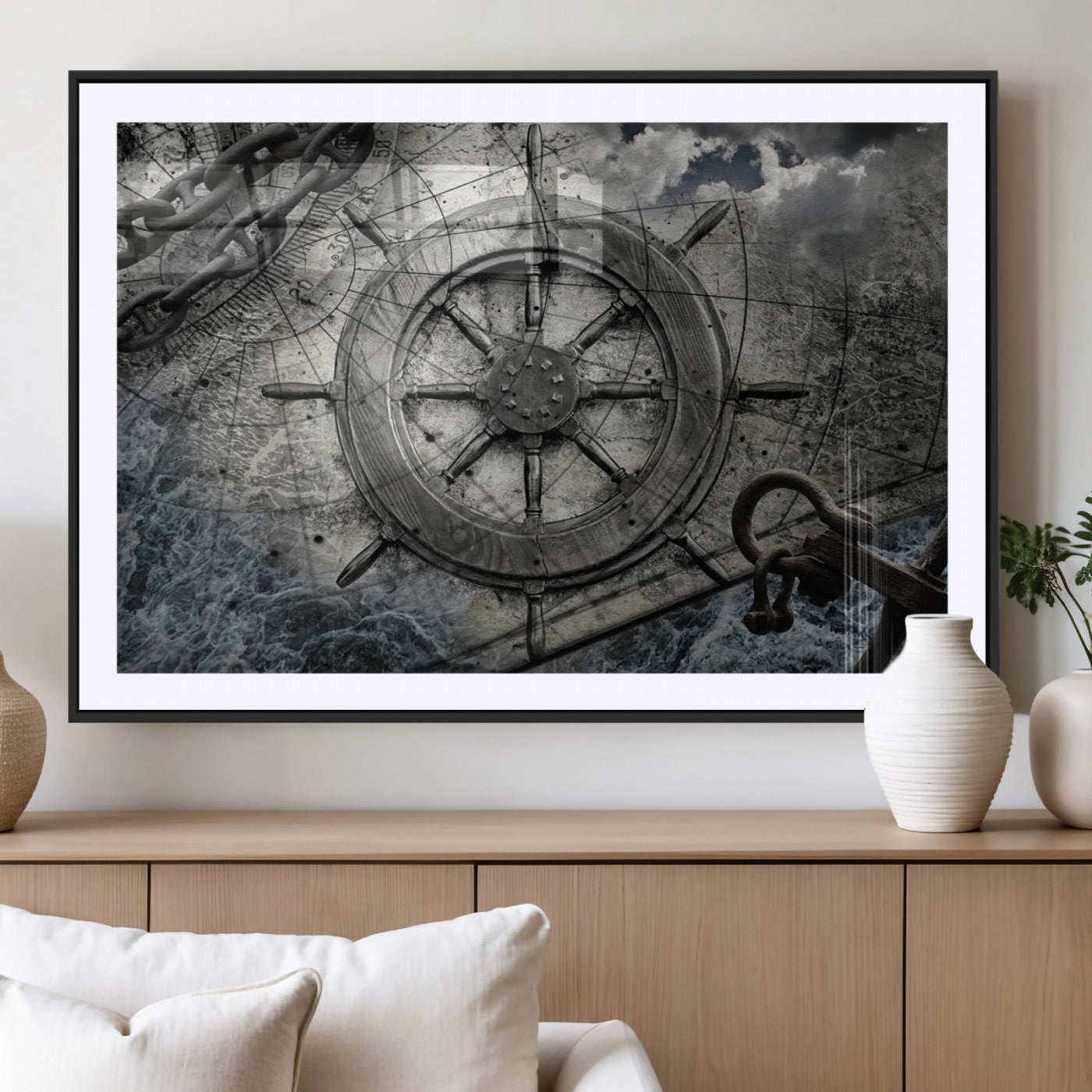 Ship Steering Wheel Vintage Wall Art Canvas Print