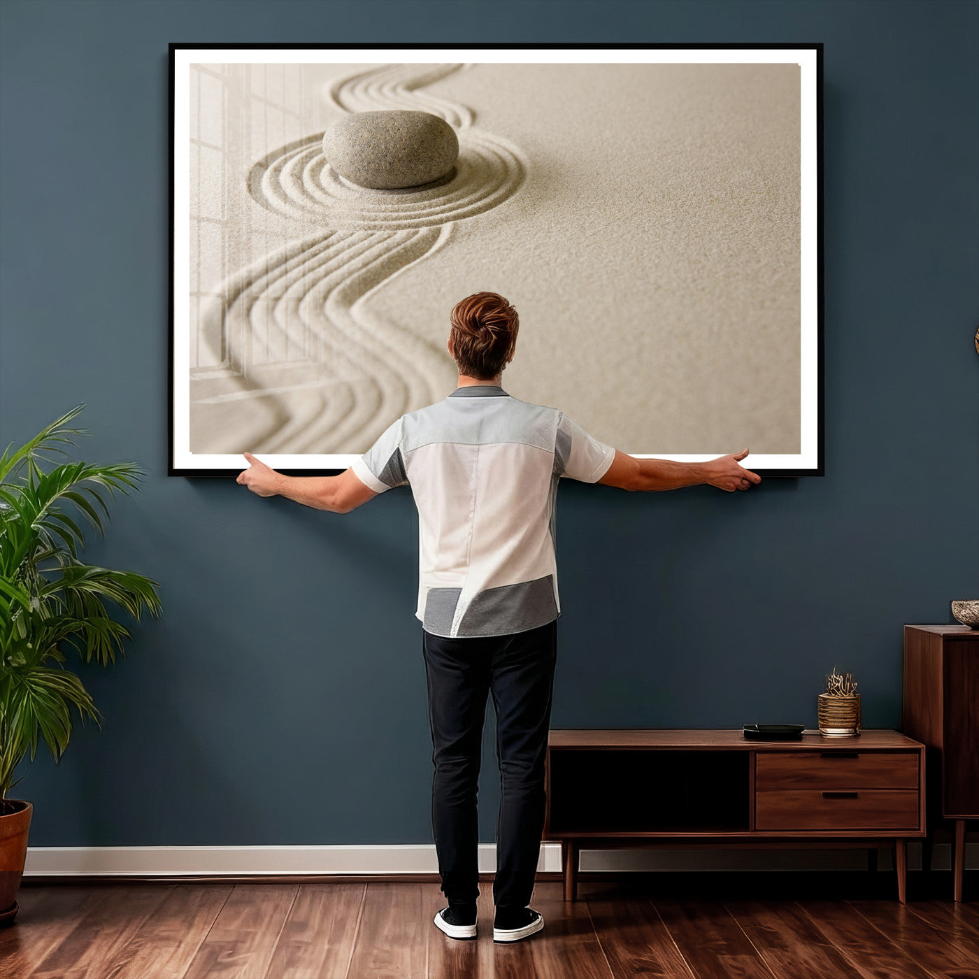 Zen Garden Stone Sand Canvas | Japanese Rock Garden Wall Art