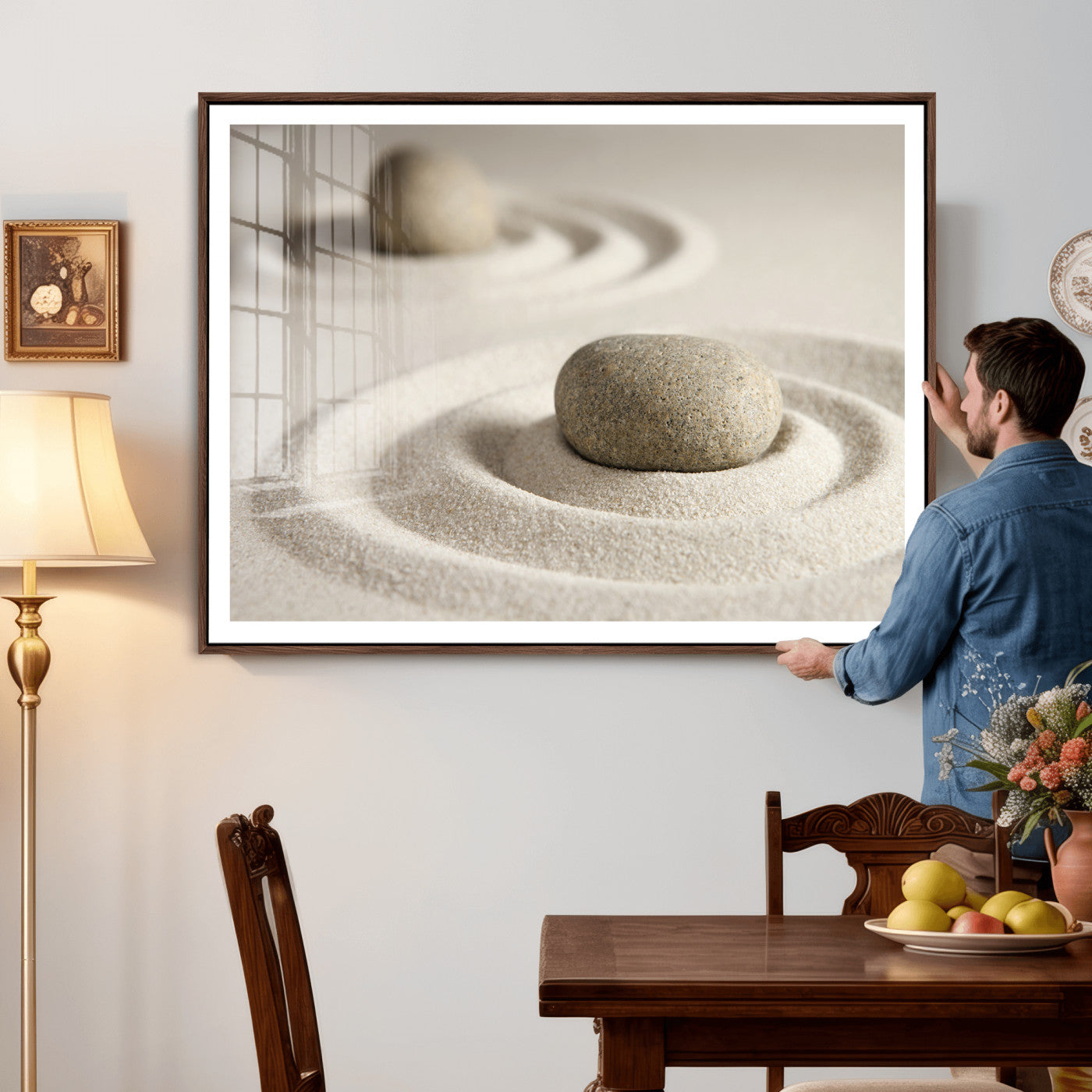 Zen Garden Stone Sand Canvas | Japanese Rock Garden Wall Art