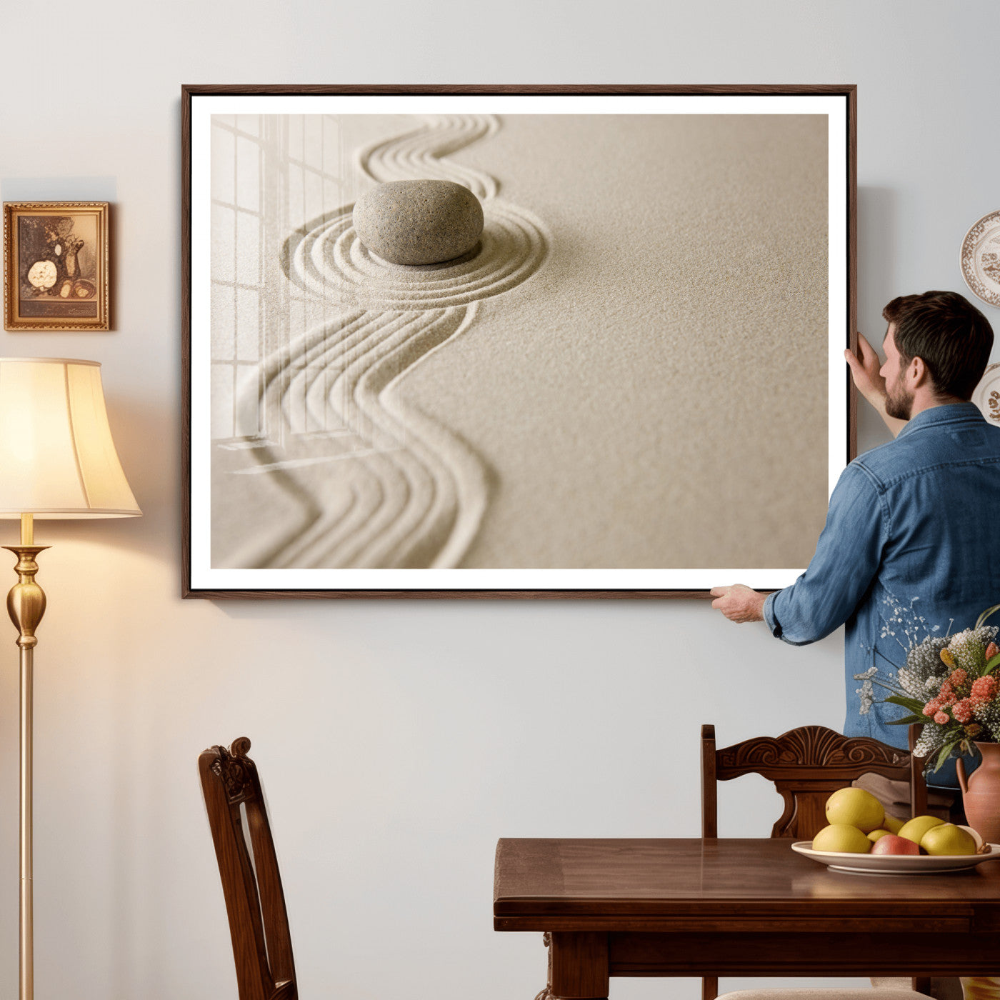 Zen Garden Stone Sand Canvas | Japanese Rock Garden Wall Art
