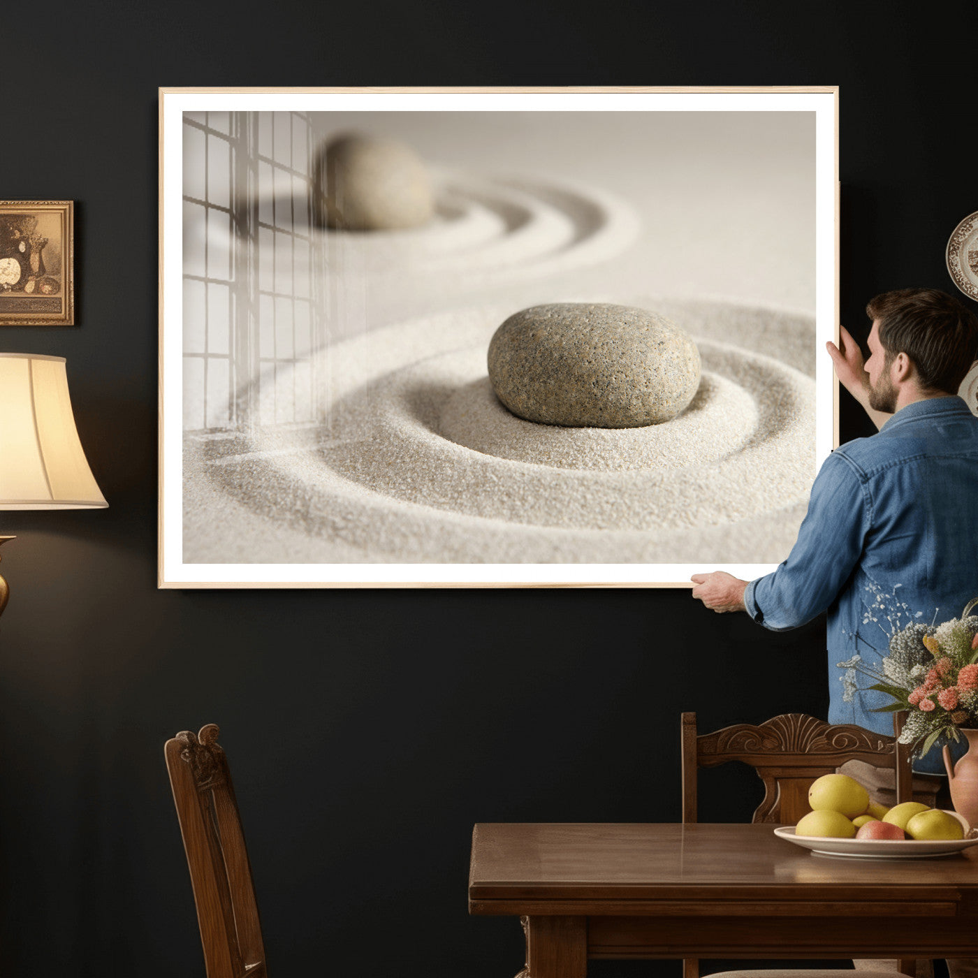 Zen Garden Stone Sand Canvas | Japanese Rock Garden Wall Art