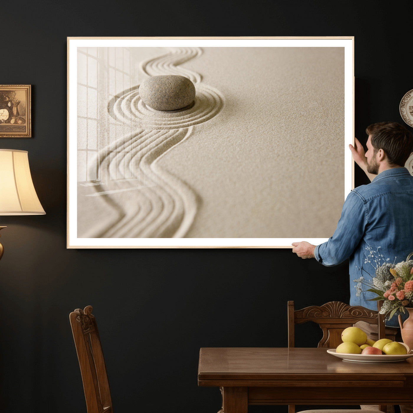 Zen Garden Stone Sand Canvas | Japanese Rock Garden Wall Art