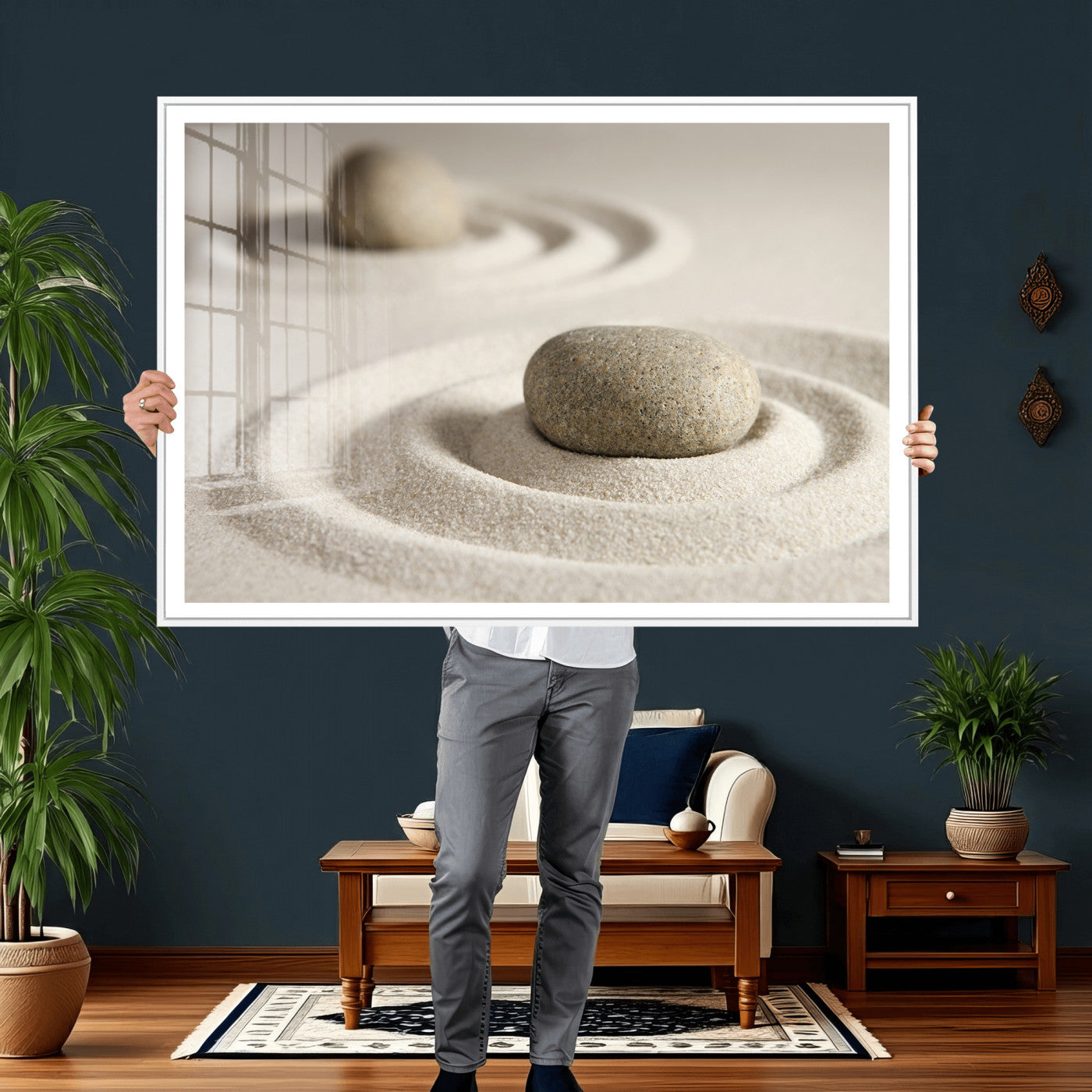 Zen Garden Stone Sand Canvas | Japanese Rock Garden Wall Art