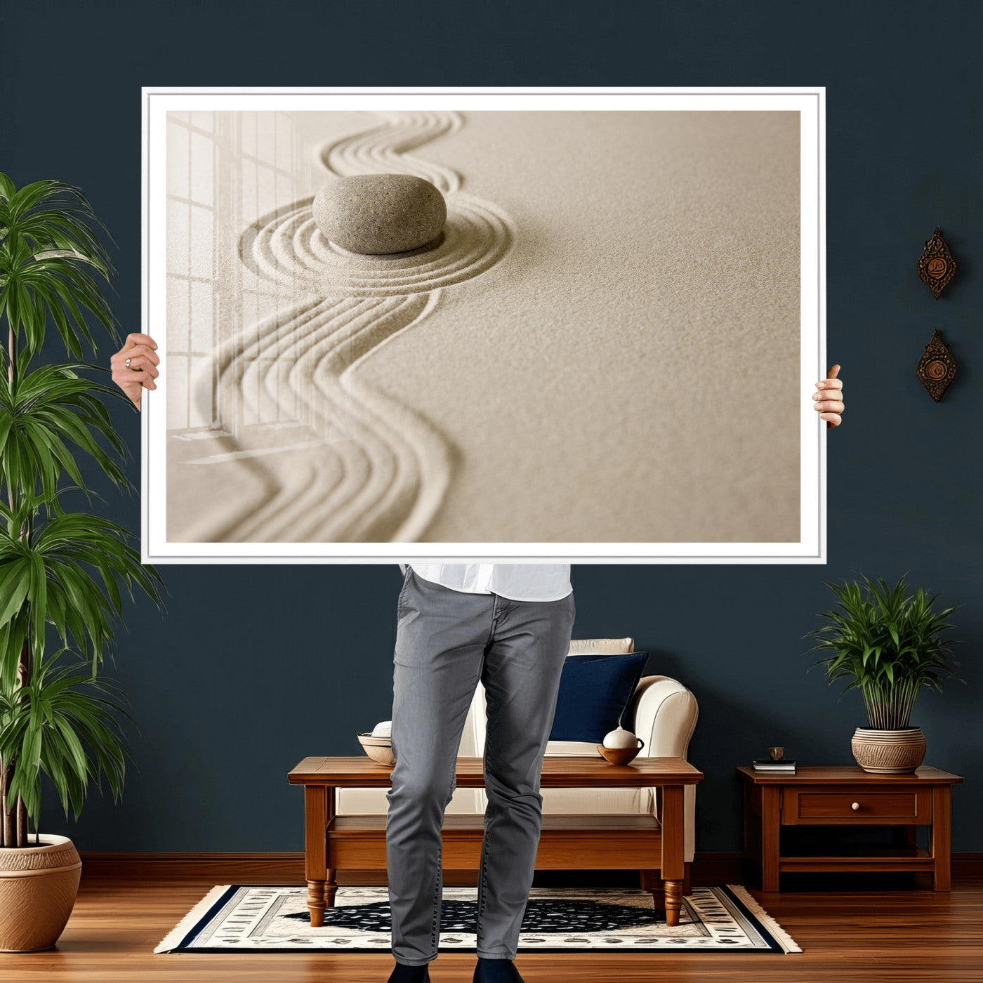 Zen Garden Stone Sand Canvas | Japanese Rock Garden Wall Art