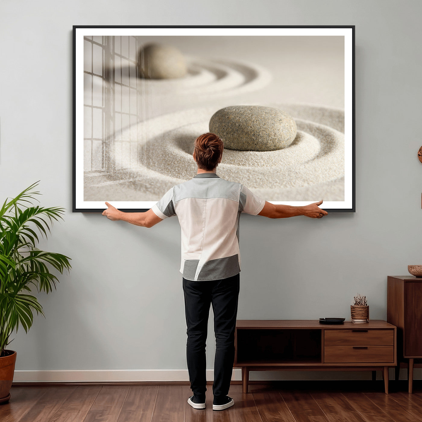 Zen Garden Stone Sand Canvas | Japanese Rock Garden Wall Art