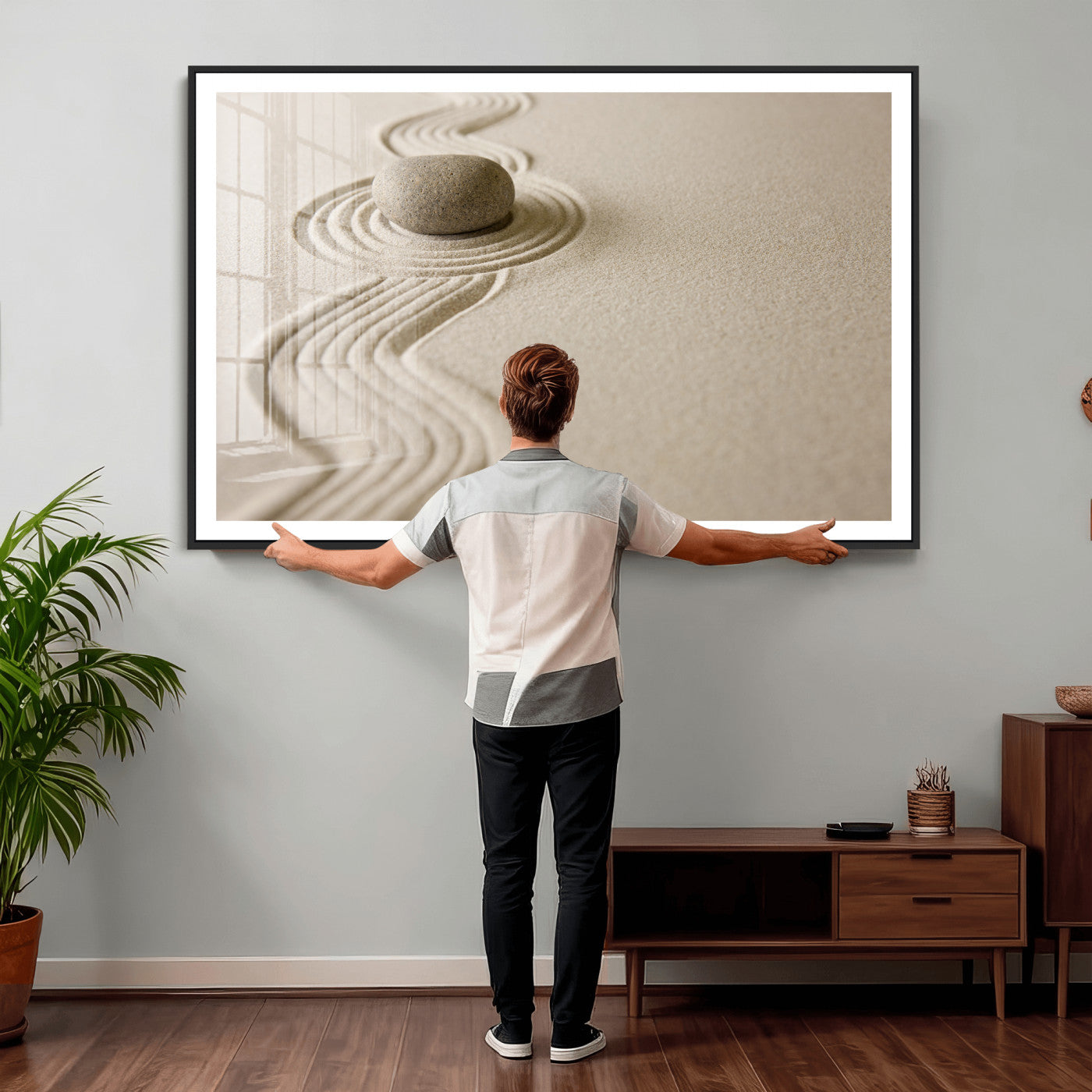 Zen Garden Stone Sand Canvas | Japanese Rock Garden Wall Art