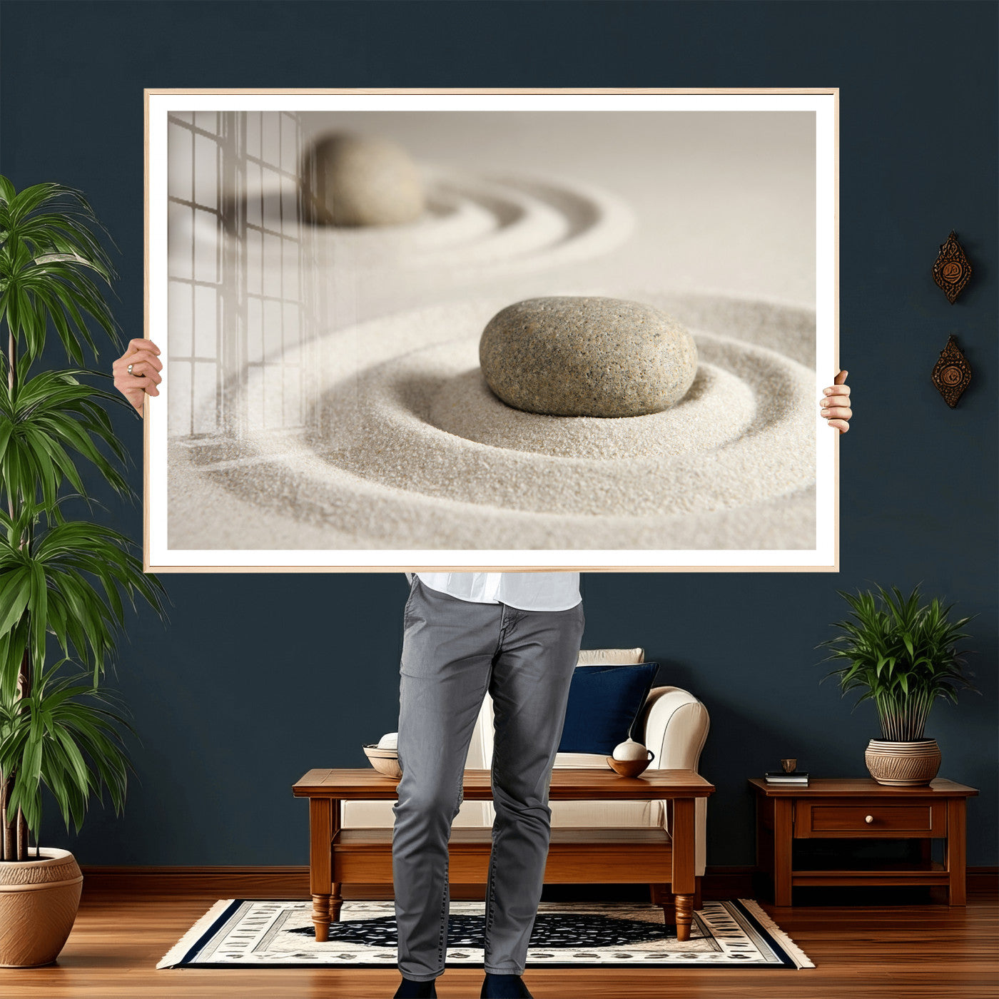 Zen Garden Stone Sand Canvas | Japanese Rock Garden Wall Art