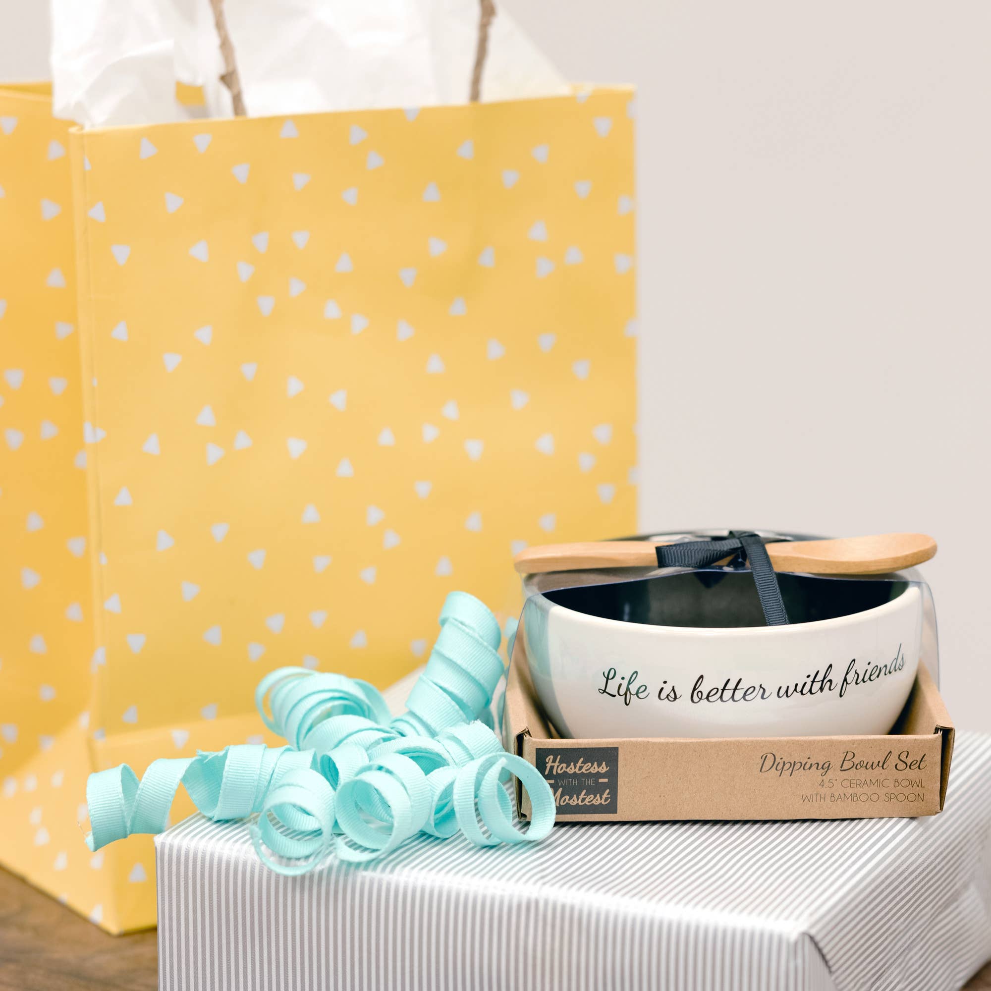 Friends - 4.5" Ceramic Bowl with Bamboo Spoon