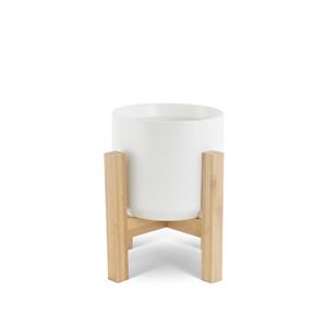 Modern White Ceramic Pots on Bamboo Stand - 3 Sizes