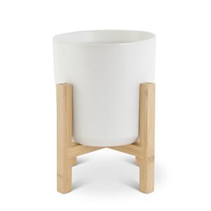 Modern White Ceramic Pots on Bamboo Stand - 3 Sizes