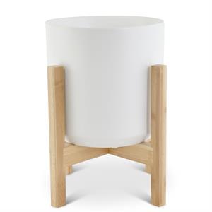 Modern White Ceramic Pots on Bamboo Stand - 3 Sizes
