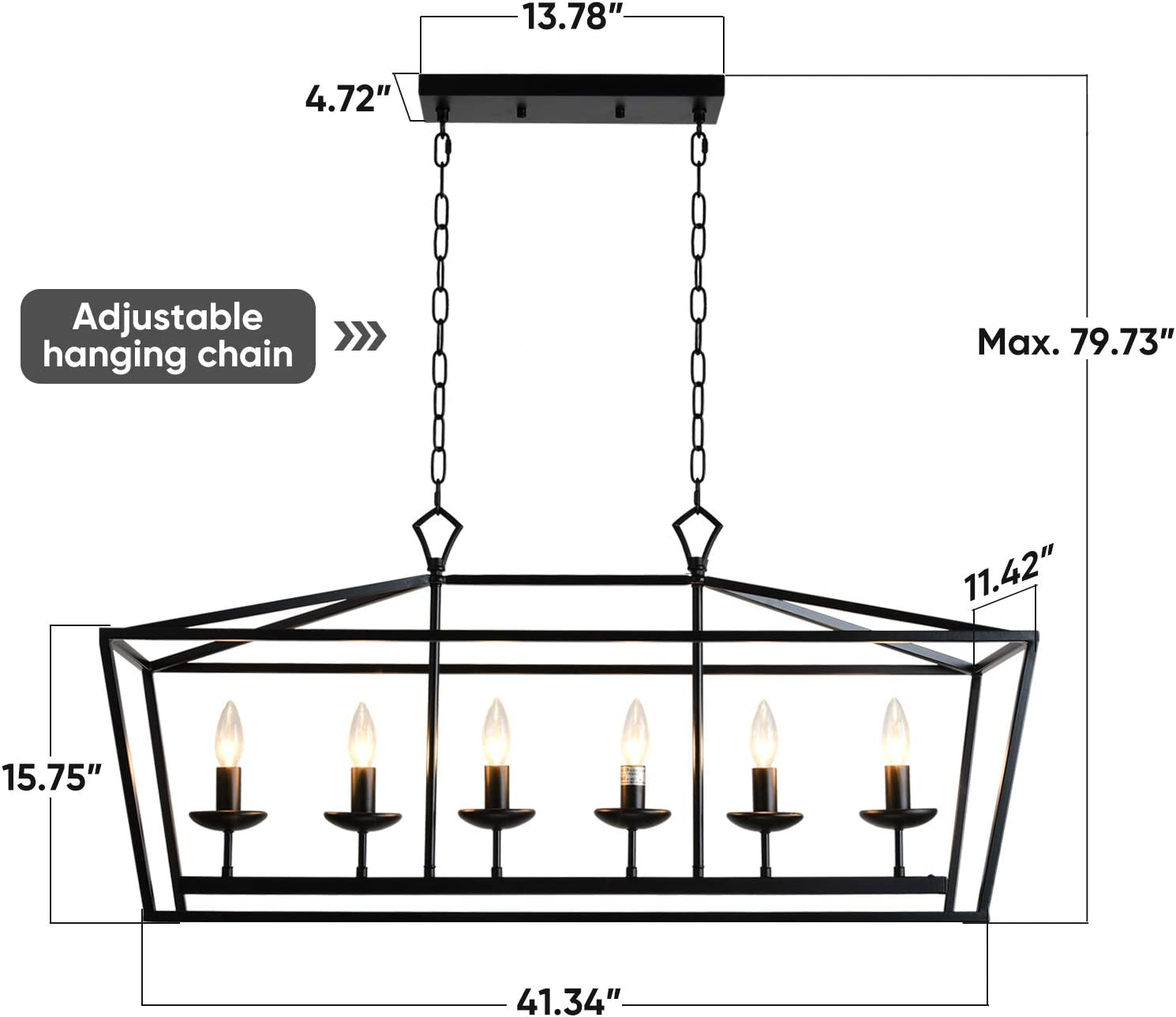 6-Light Black Linear Candle Chandelier