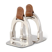 Silver Stirrup w/Brown Leather Strap Bookends - Ea