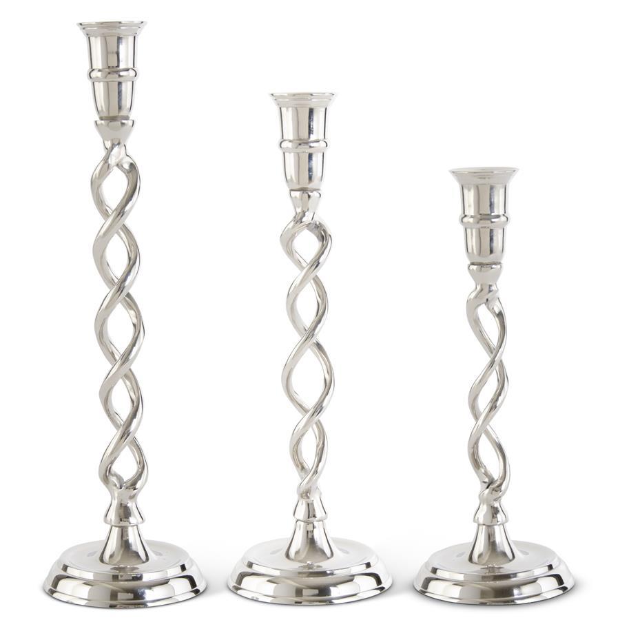 Silver Metal Twisted Taper Candleholders ~ 3 Sizes