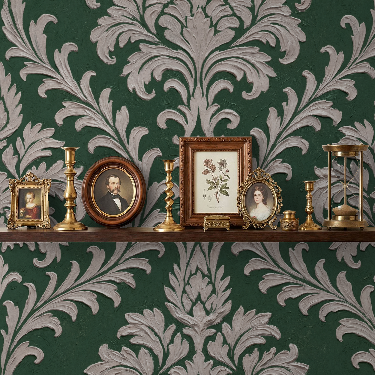 Daphne Brocade (Green) Wallpaper