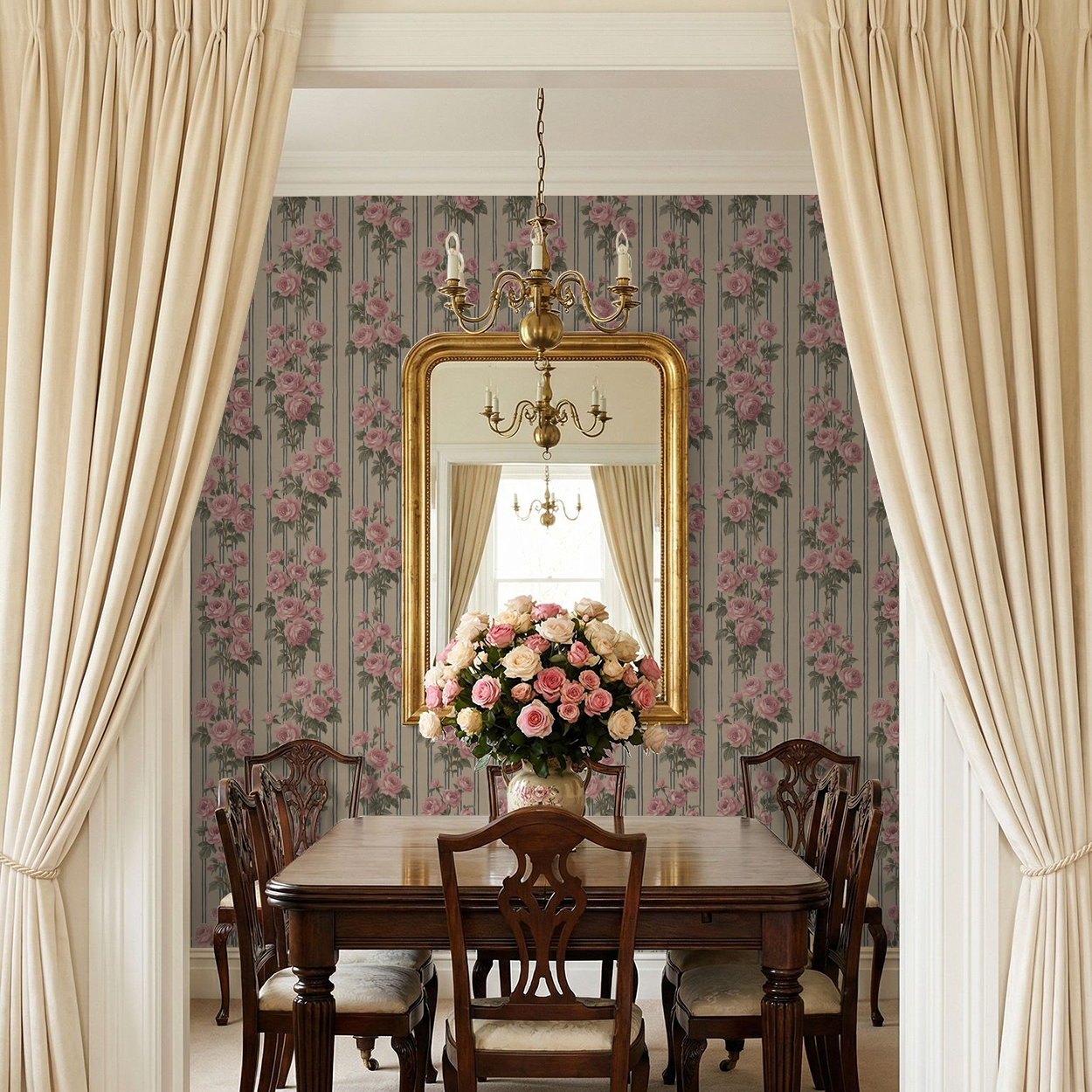 Heirloom Rose Stripe Wallpaper