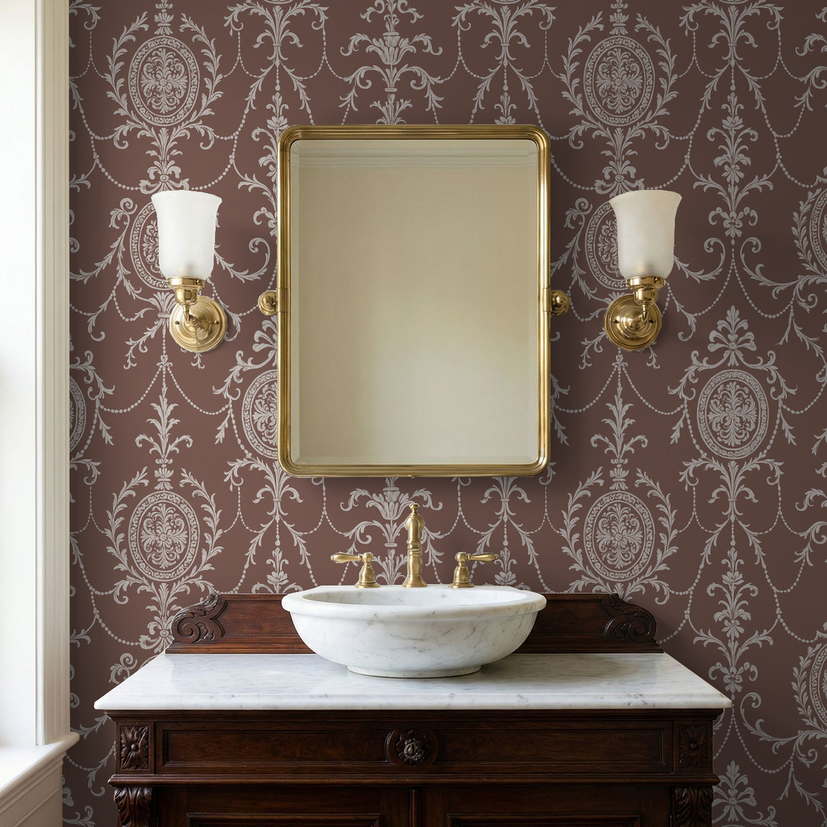 State Room Scroll (Mauve) Wallpaper