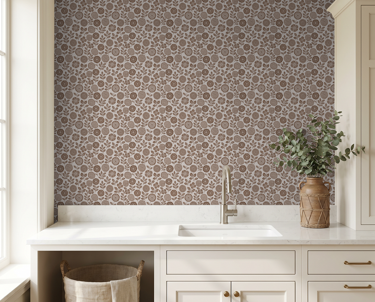 Folkflower (Brown) Wallpaper