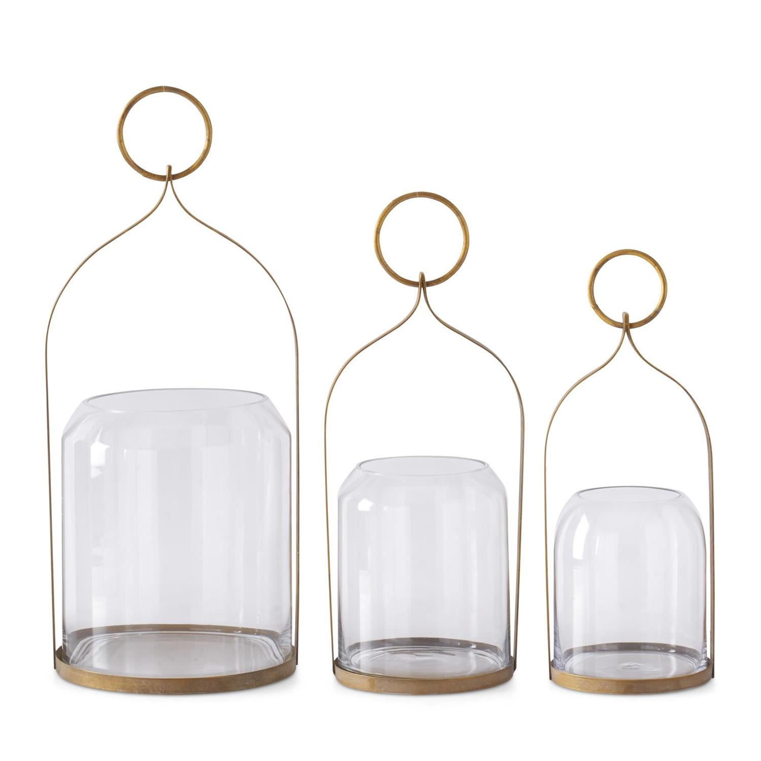 Round Antiqued Gold Metal Lanterns w/Open Dome Glass Containers ~ 3 Sizes