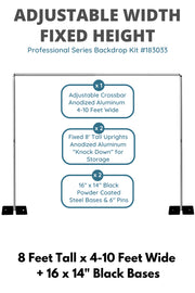 Pipe & Drape Backdrop Hardware Kit - Professional Grade - 8' Tall x Adjustable 4'-10' Wide