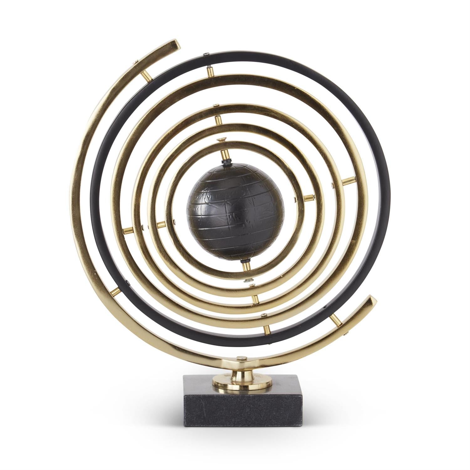 Black & Gold Armillary Sphere on Black Marble Stand ~ 14.75 Inch