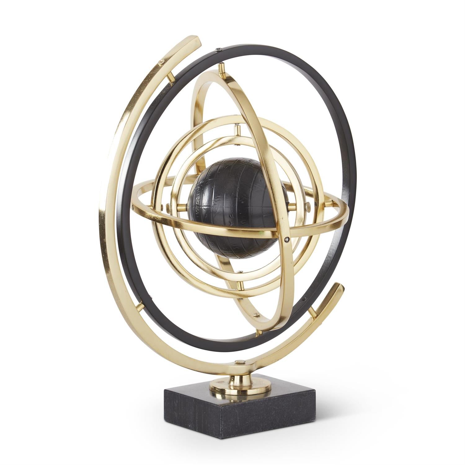 Black & Gold Armillary Sphere on Black Marble Stand ~ 14.75 Inch