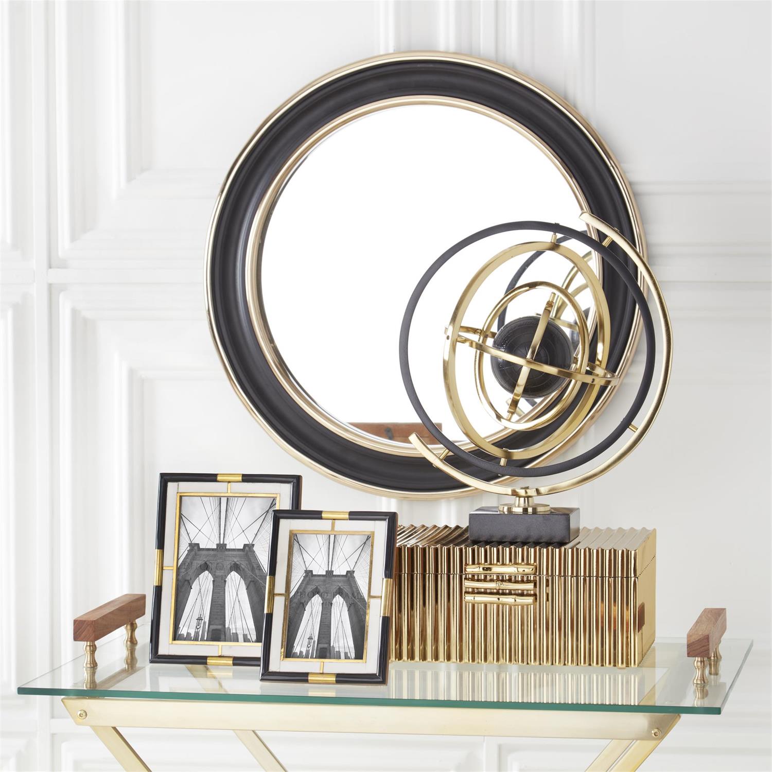 Black & Gold Armillary Sphere on Black Marble Stand ~ 14.75 Inch