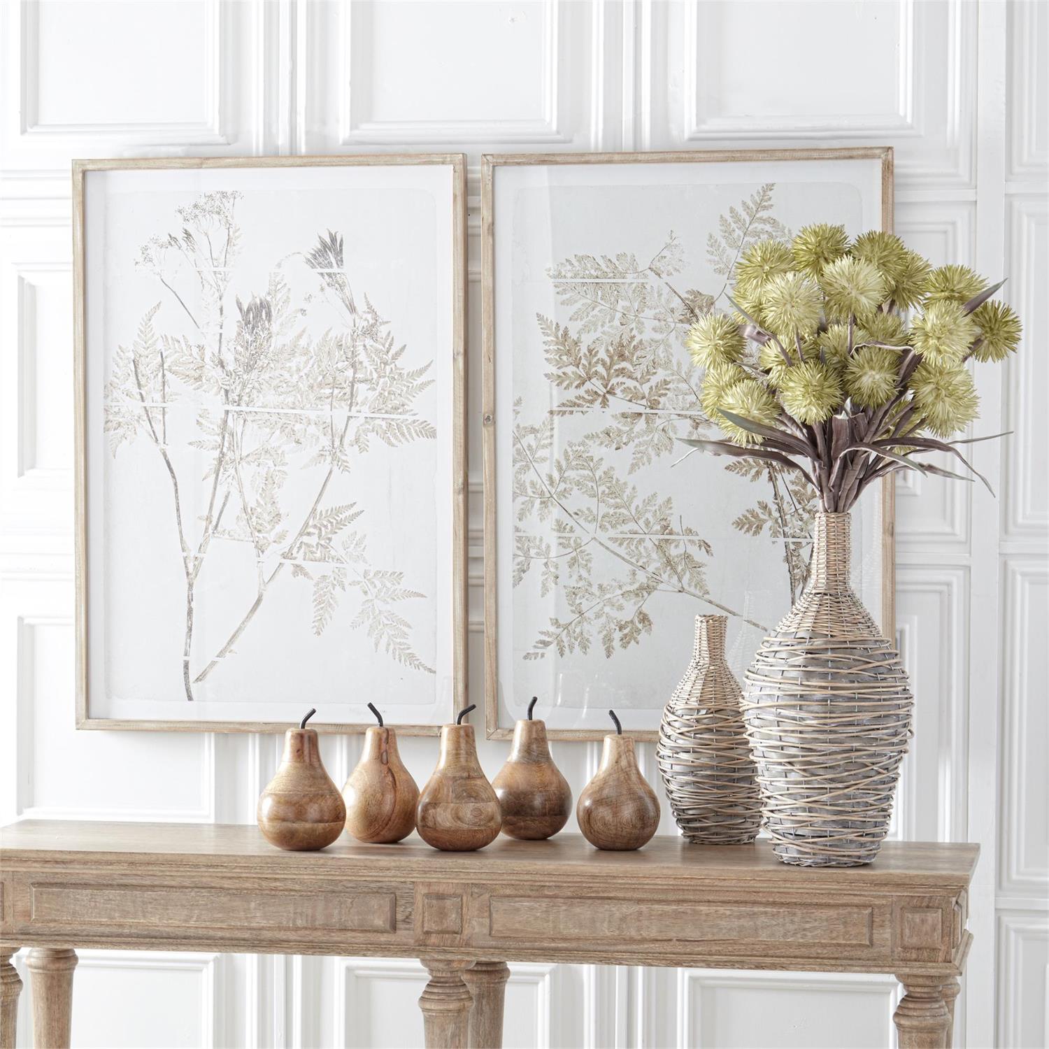 Carved Wood Pears w/Black Metal Stem